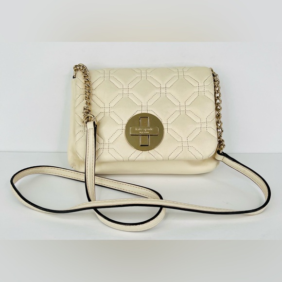 Kate Spade New York Astor Quilted White Leather Chain Crossbody Logo Bag - Picture 14 of 14